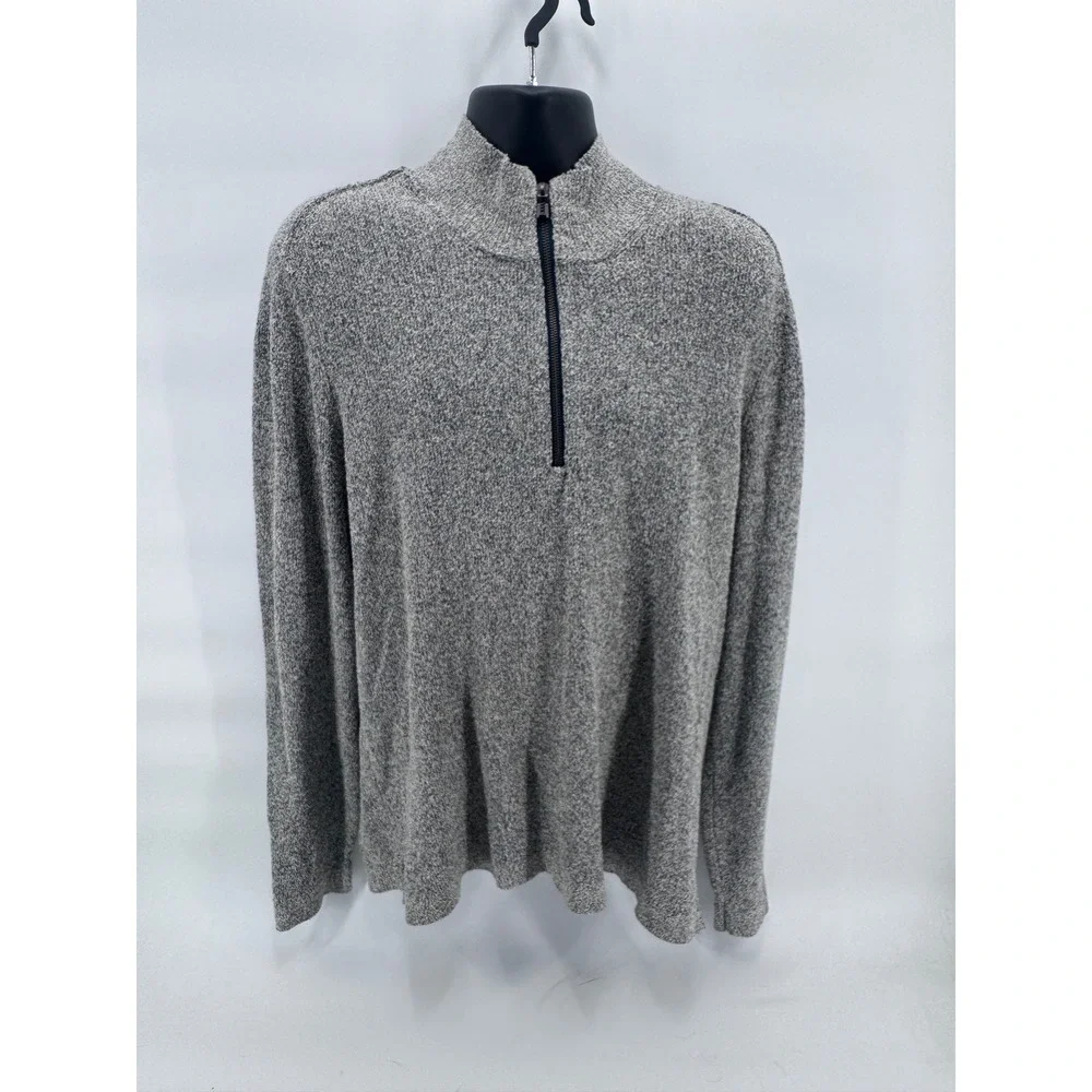 Carbon2Cobalt Men's Heathered Gray 1/4 Zip Mock Neck Sweater Size L Cotton Blend